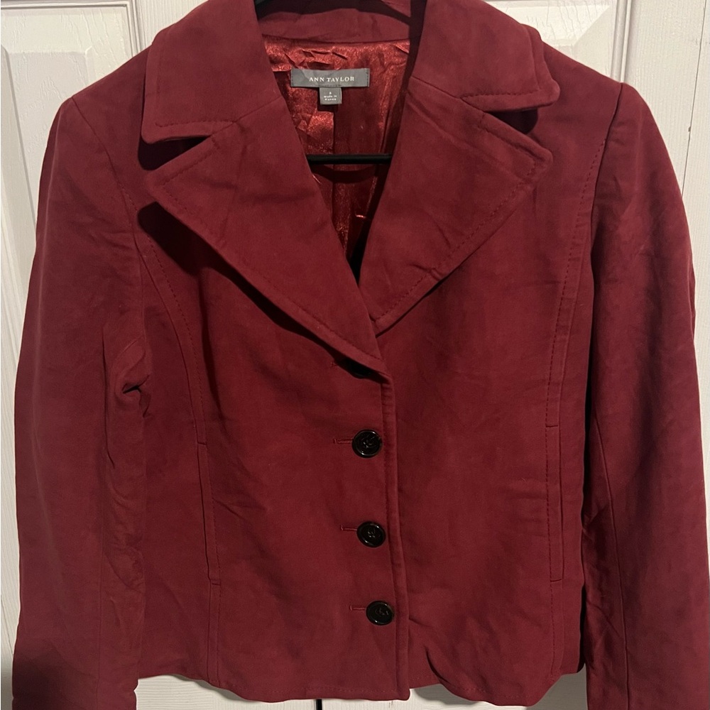 Ann Taylor Red Blazer Tailored Cropped Jacket
